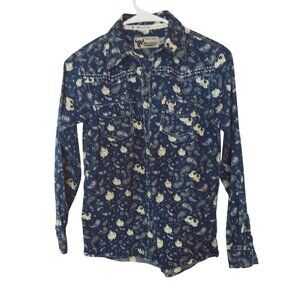 Cowboy Hardware Western Shirt Blue Paisley Print Boys Size Large Long Sleeve
